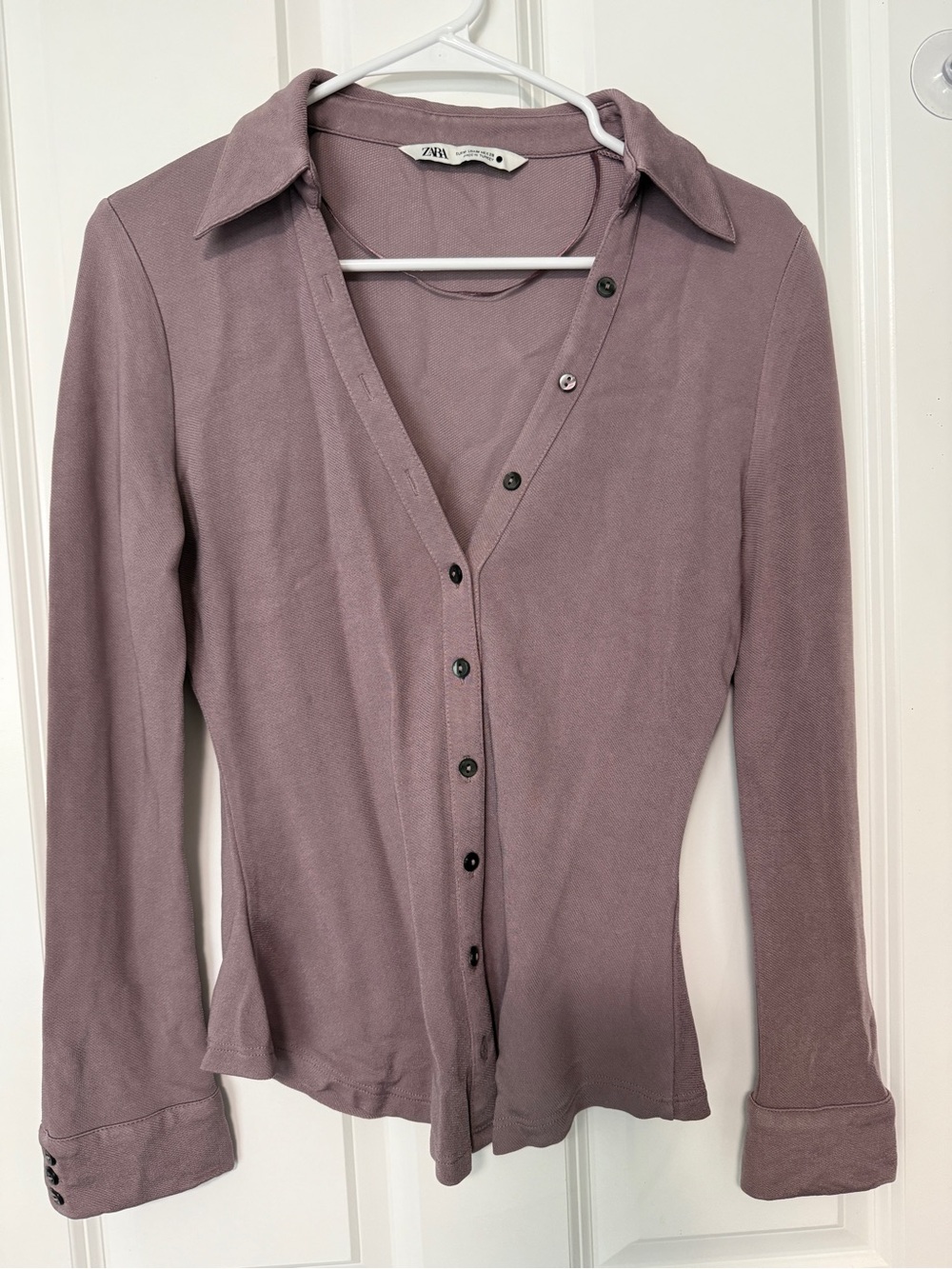 Zara Dusty Mauve Lilac Button-Down Long Sleeve Shirt